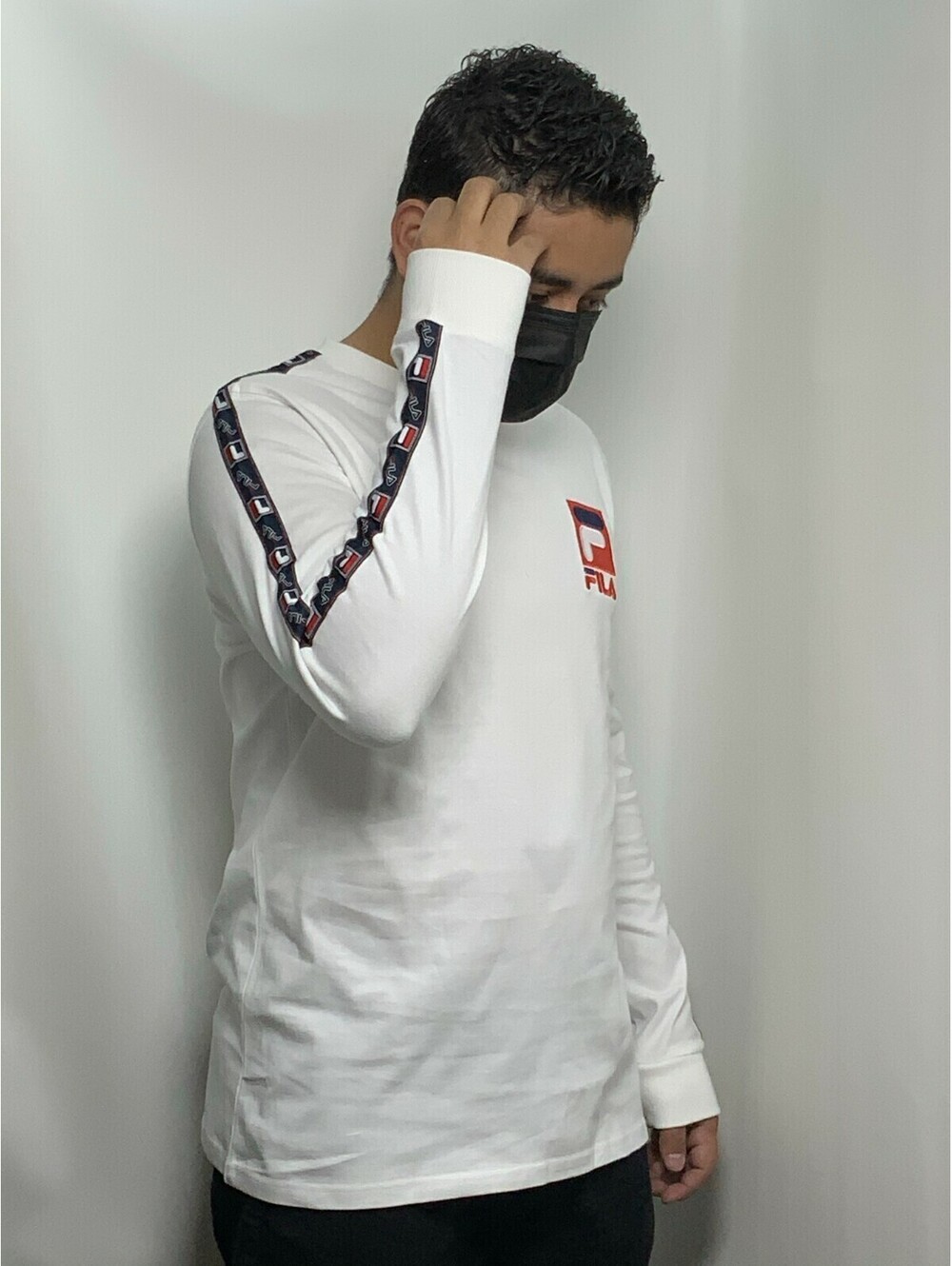 Men's Fila White | Navy | Red Long Sleeve Tee Shirt